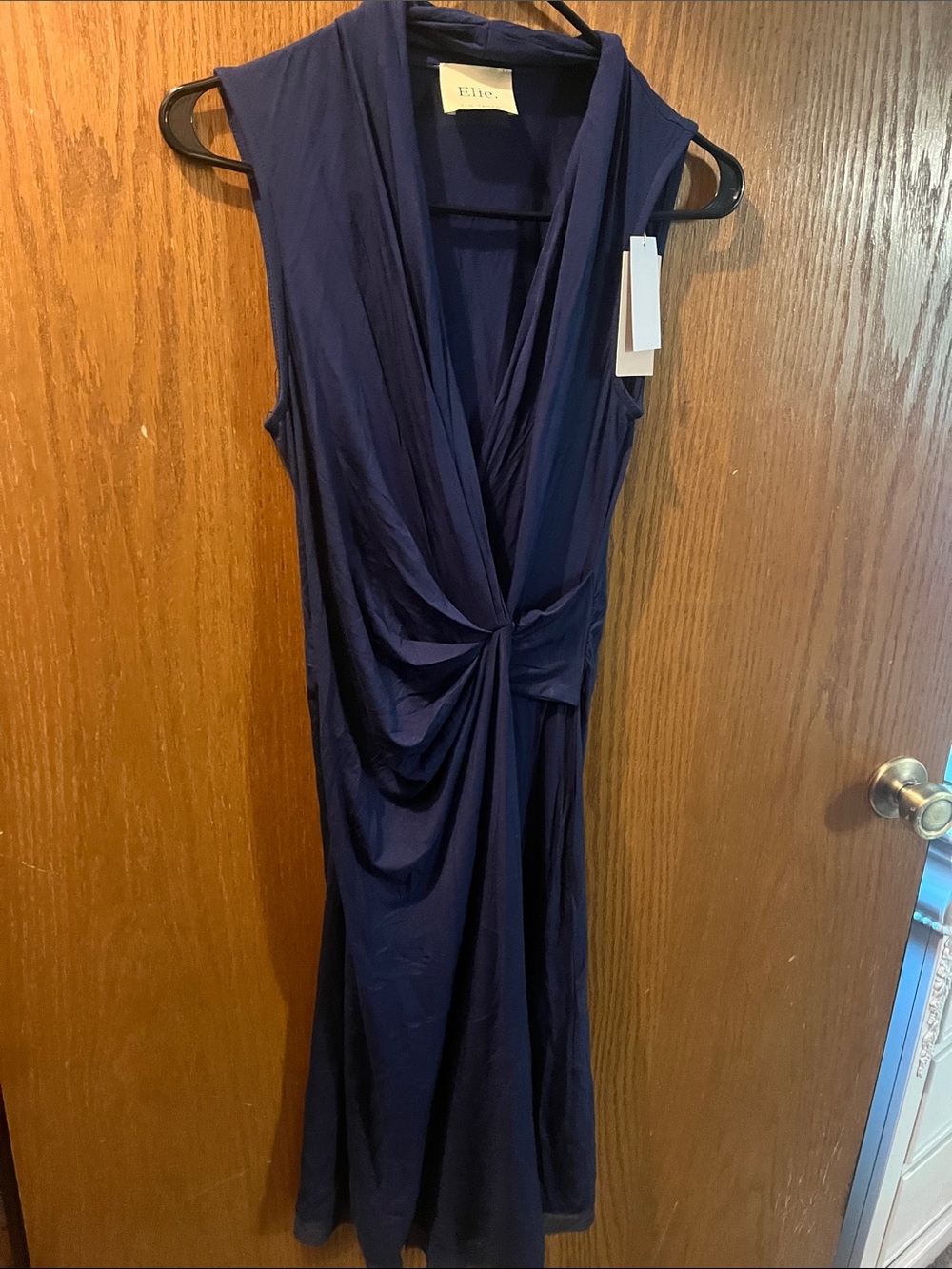 Ellie Deep Blue Twist-Front Sleeveless Midi Dress